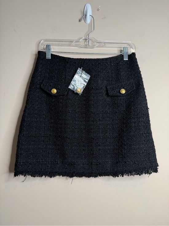 Express Dresses & Skirts - Express Black Tweed Mini Skirt Gold Button Frayed Hem Boucle High Waist Sz 2 H5